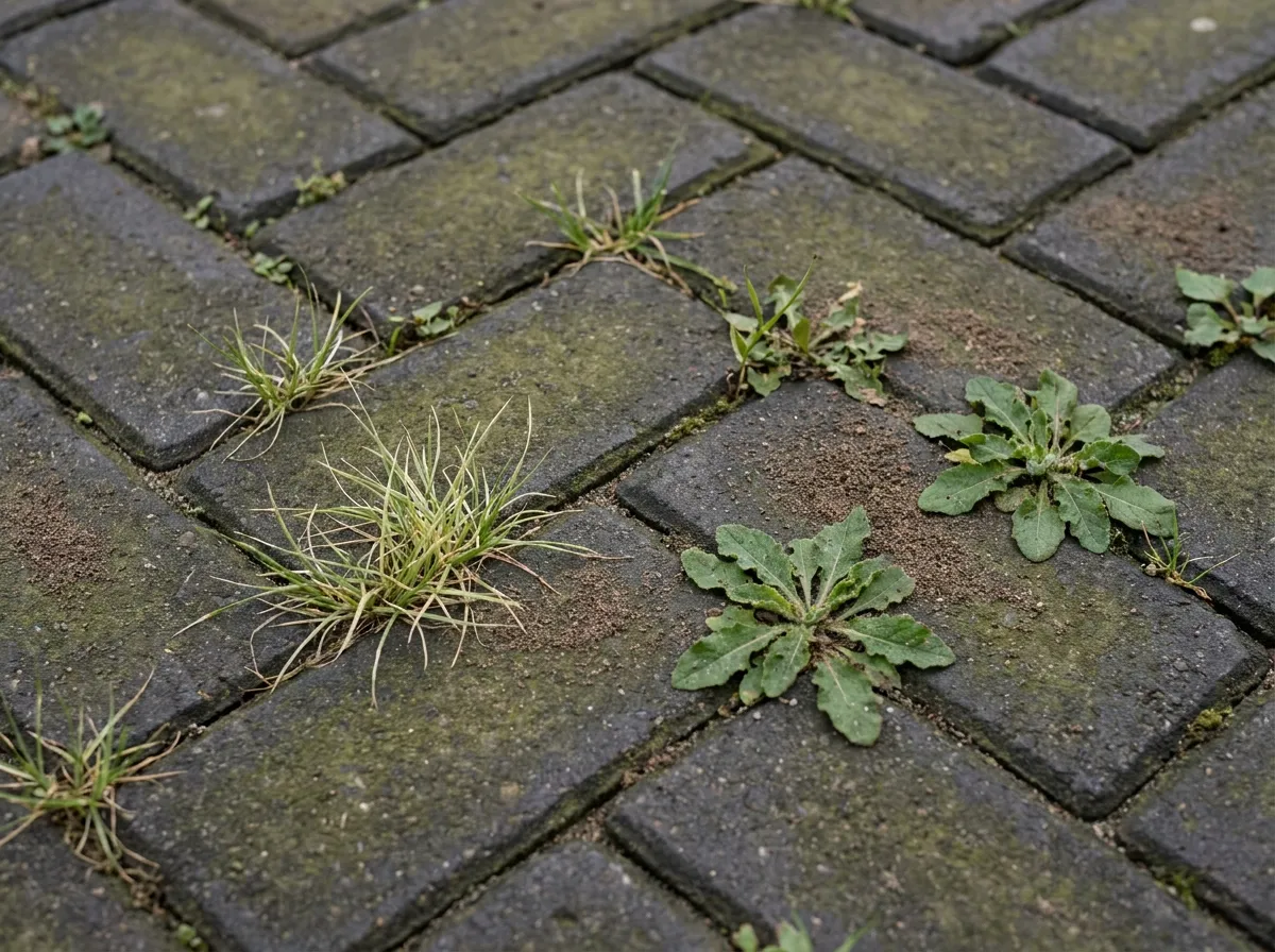 Onkruid tussen klinkers van een oprit